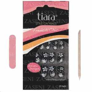 TIARA UÑAS POSTIZAS FRENCH CHIC NEGRO CON FLORES