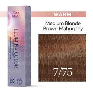 WELLA TINTE ILLUMINA COLOR WARM 7/75 RUBIO MEDIO CASTAÑO CAOBA 60ML