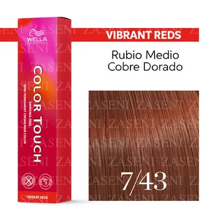 WELLA TINTE COLOR TOUCH VIBRANT REDS N° 7/43 RUBIO MEDIO COBRIZO DORADO 60ML