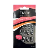 Uñas Postizas French Chic Negras Floreadas