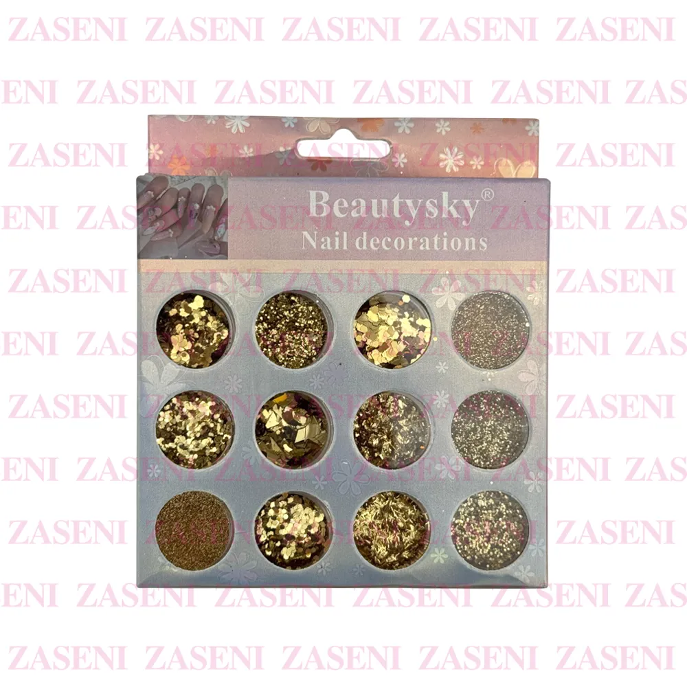 PACK DECORACIÓN UÑAS DORADO 12UDS