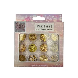 PACK DECORACIÓN UÑAS DORADO VARIADO 12UDS