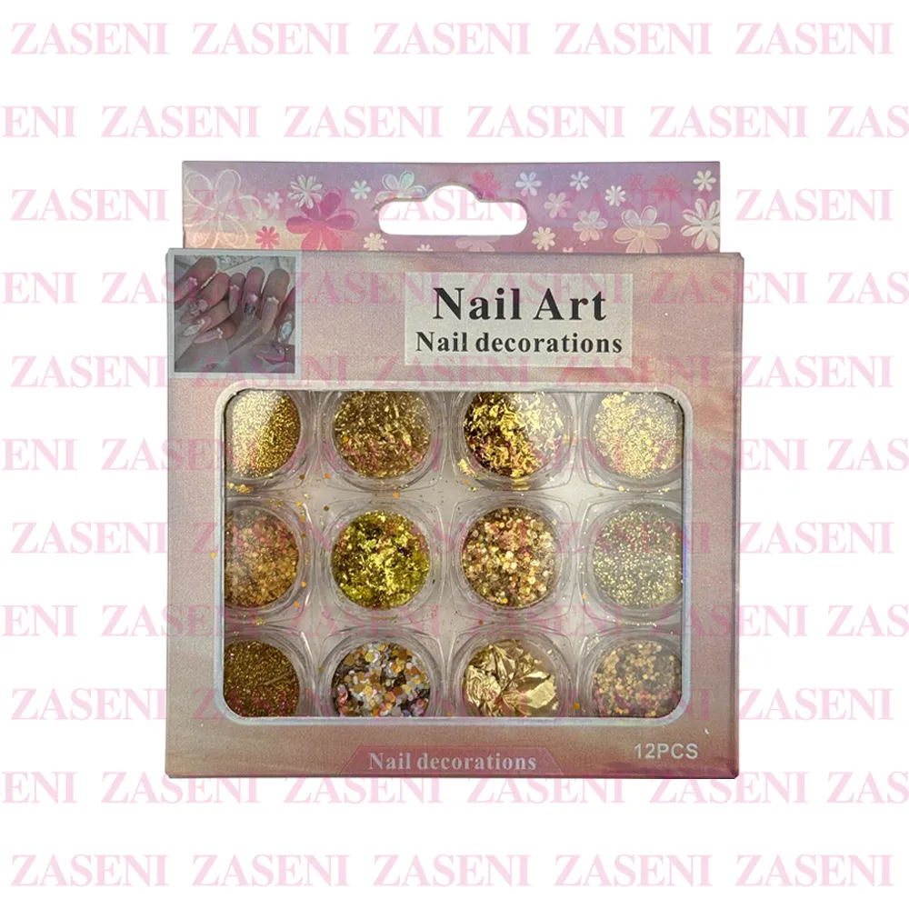 PACK DECORACIÓN UÑAS DORADO VARIADO 12UDS