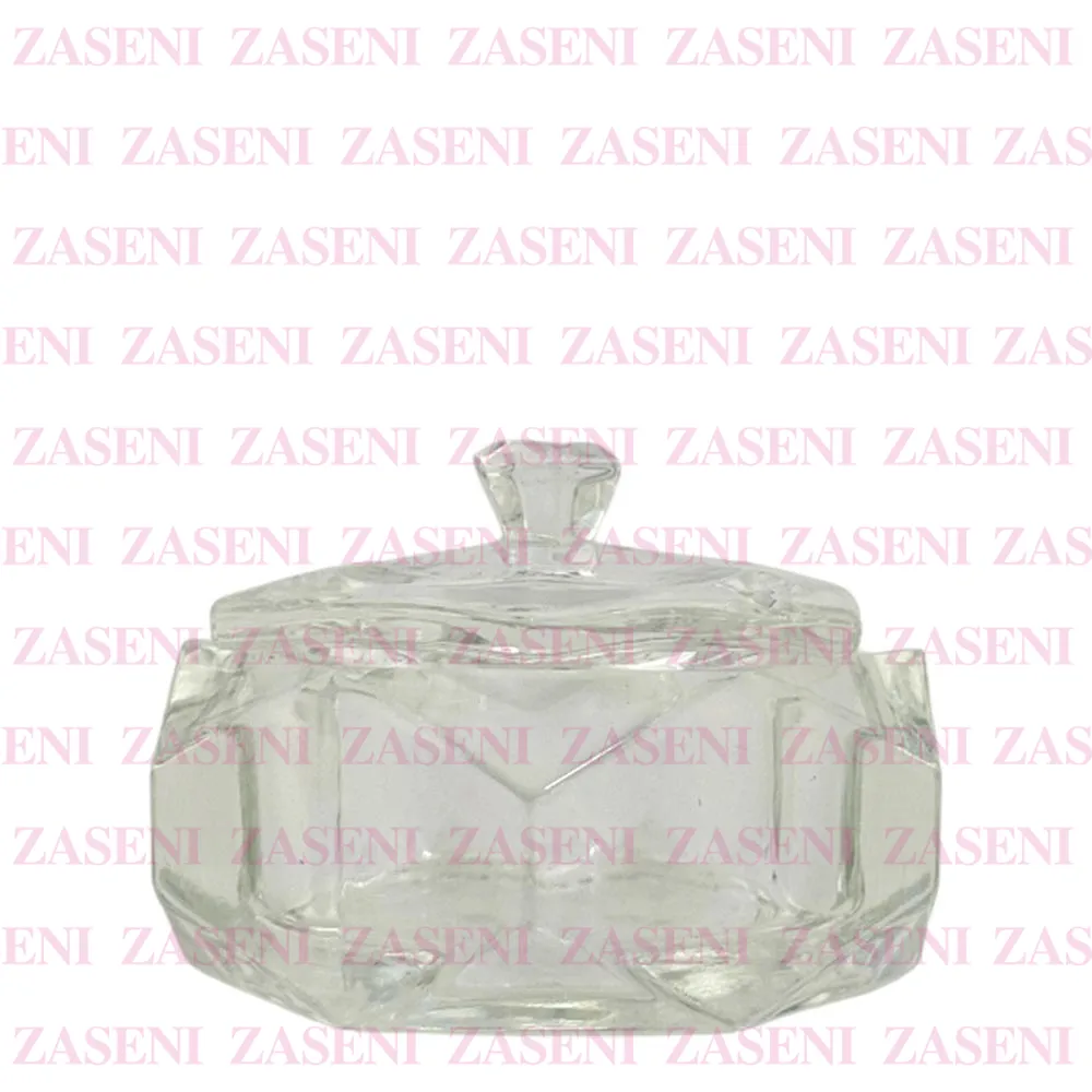 VASO CRISTAL CON TAPA MONÓMERO TRANSPARENTE HEXÁGONO GRANDE