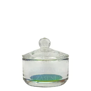 VASO CRISTAL CON TAPA MONÓMERO IRIDISCENTE REDONDO MEDIANO
