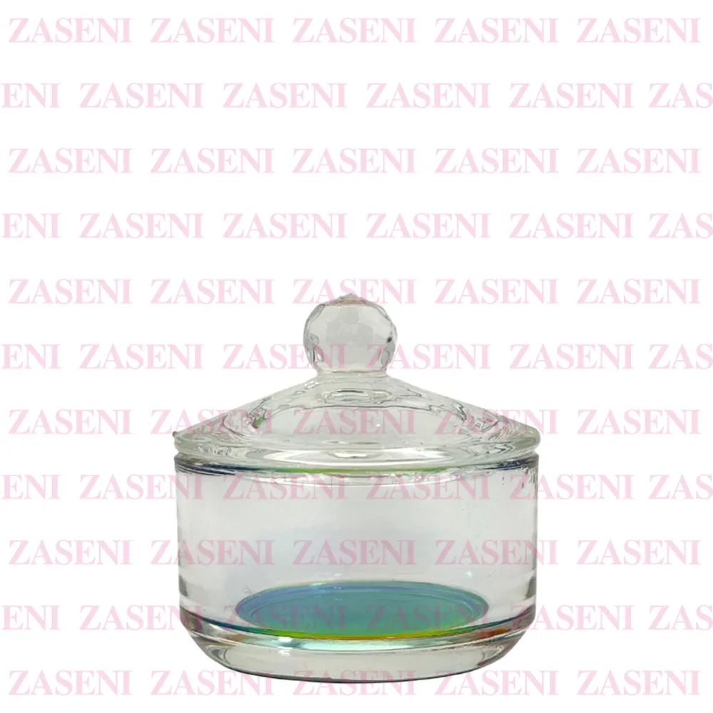 VASO CRISTAL CON TAPA MONÓMERO IRIDISCENTE REDONDO MEDIANO