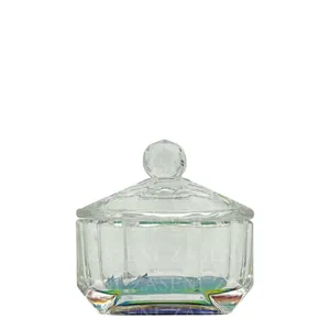VASO CRISTAL CON TAPA MONÓMERO IRIDISCENTE OCTÁGONO MEDIANO