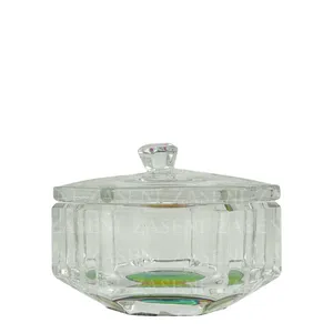 VASO CRISTAL CON TAPA MONÓMERO IRIDISCENTE HEXÁGONO RECTO GRANDE