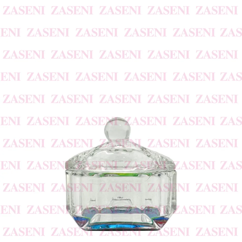 VASO CRISTAL CON TAPA MONÓMERO IRIDISCENTE OCTÓGONO RECTO PEQUEÑO