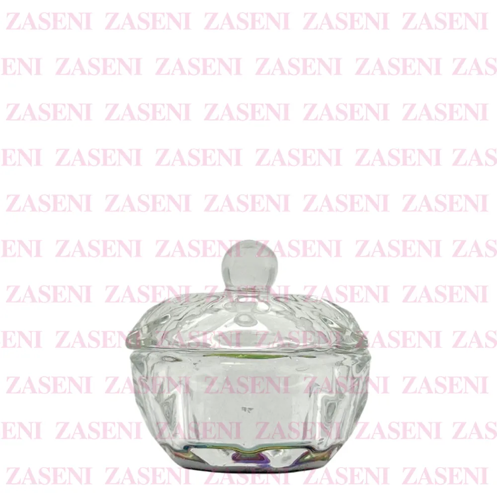 VASO CRISTAL CON TAPA MONÓMERO IRIDISCENTE OCTÓGONO REDONDO PEQUEÑO