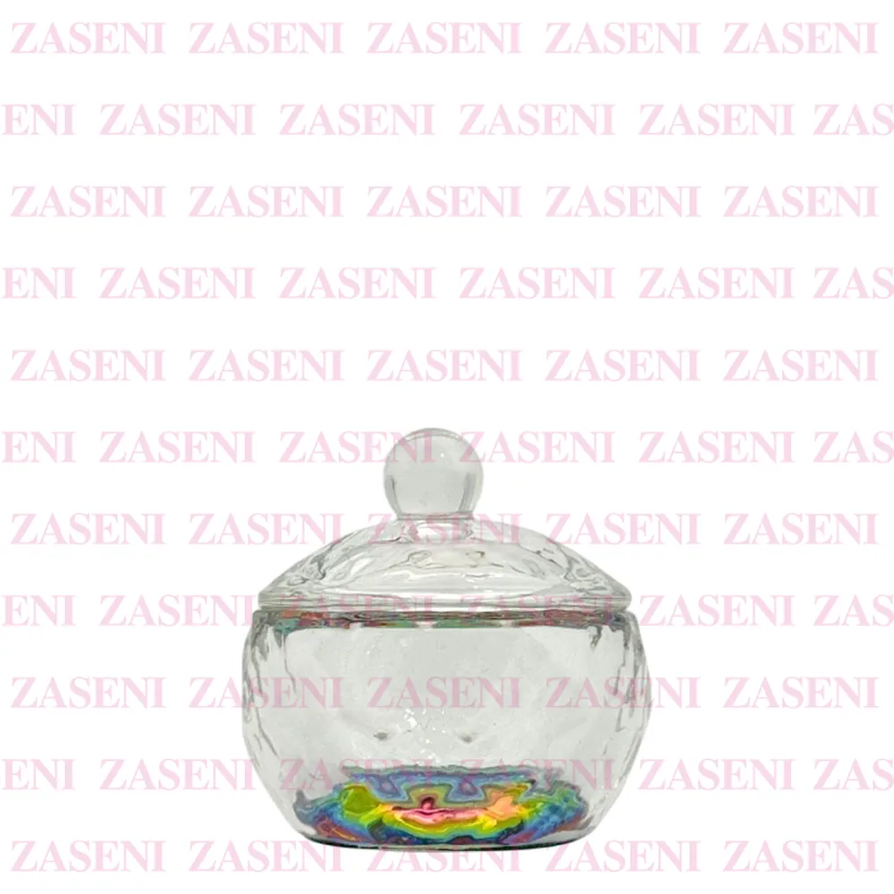VASO CRISTAL CON TAPA MONÓMERO IRIDISCENTE REDONDO PEQUEÑO
