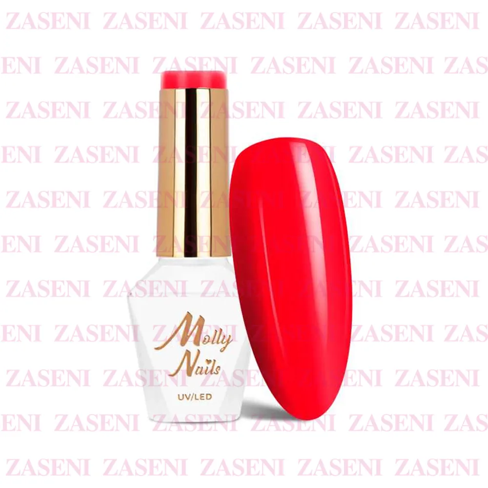 MOLLY LAC ESMALTE SEMIPERMANENTE HEARTS & KISSES NEON HEMA FREE Nº 198 RED KISS 8ML