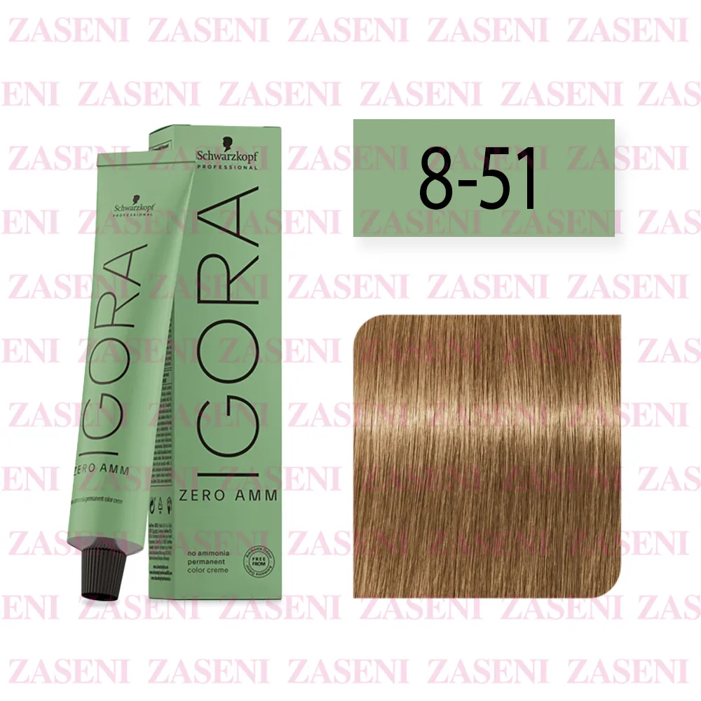 Tinte Igora Zero Amm 8-51 Rubio Claro Dorado Ceniza 60ml