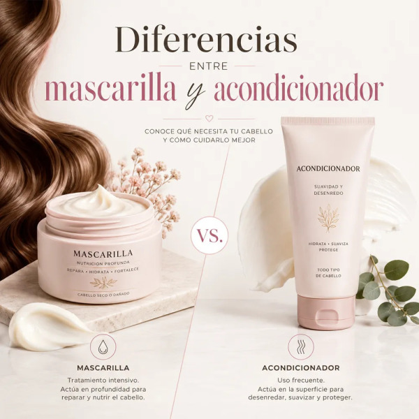 Mascarilla vs. acondicionador: diferencias, cuándo usar cada uno y cómo elegir el mejor para tu cabello